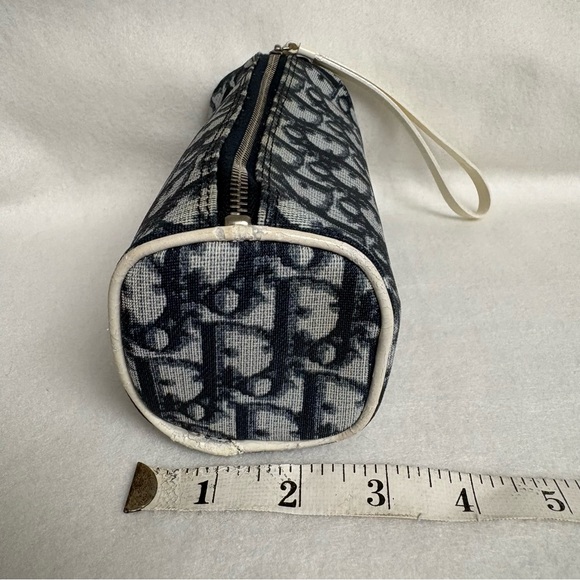 VTG CHRISTIAN DIOR Blue Trotter Canvas Barrel Wristlet Zipper Pouch - Picture 3 of 15